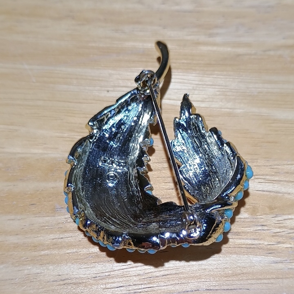 Vintage Gold-Tone B.S.K. Turquoise and Pearl Brooch - Picture 3 of 6